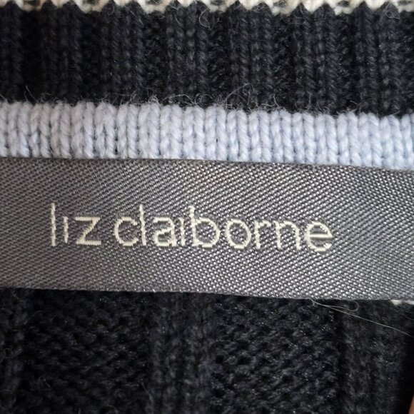 LIZ CLAIBORNE CREW NECK RIBBED STRIPPED SWEATER BLACK AND WHITE WOMENS LARGE - Picture 2 of 8